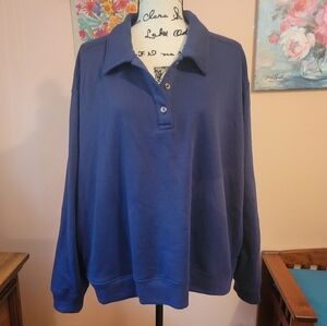PINK Victoria's Secret Everyday Navy Blue Fleece Polo Pocket Sweatshirt, EUC, 2X